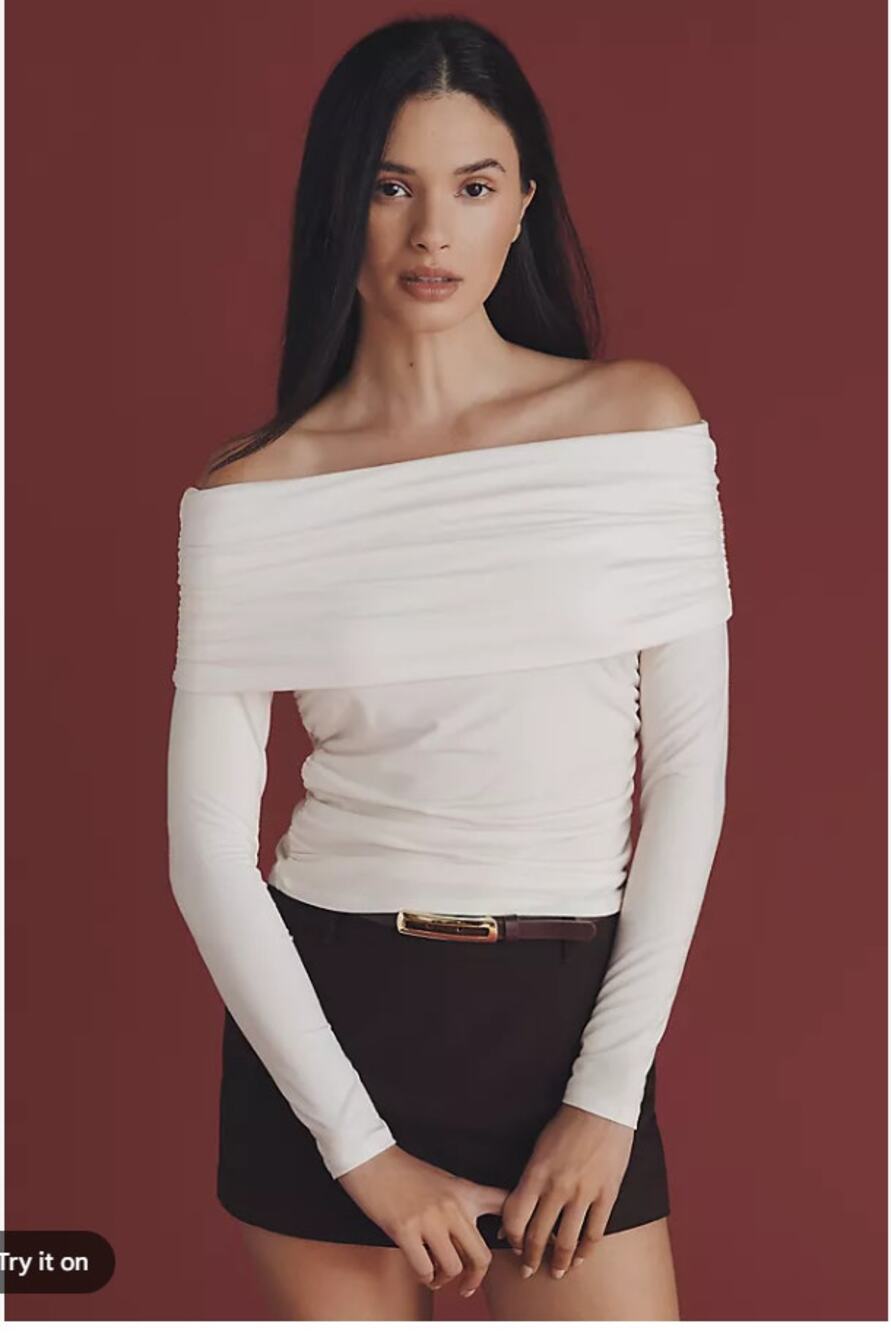 Reformation Florentina Knit Top Horchata Off Shoulder Long Sleeve size XL Cream